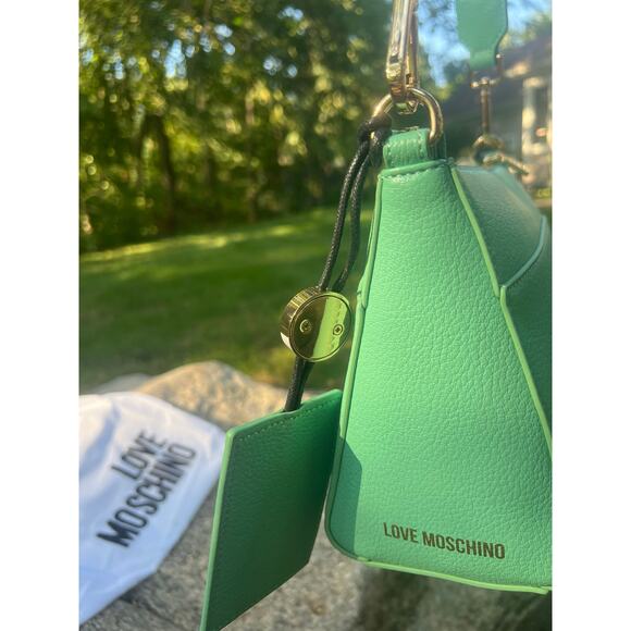 LOVE MOSCHINO Crossbody Bag PU Leather Branded Charms Zip Closure w/Dusty - Picture 13 of 15